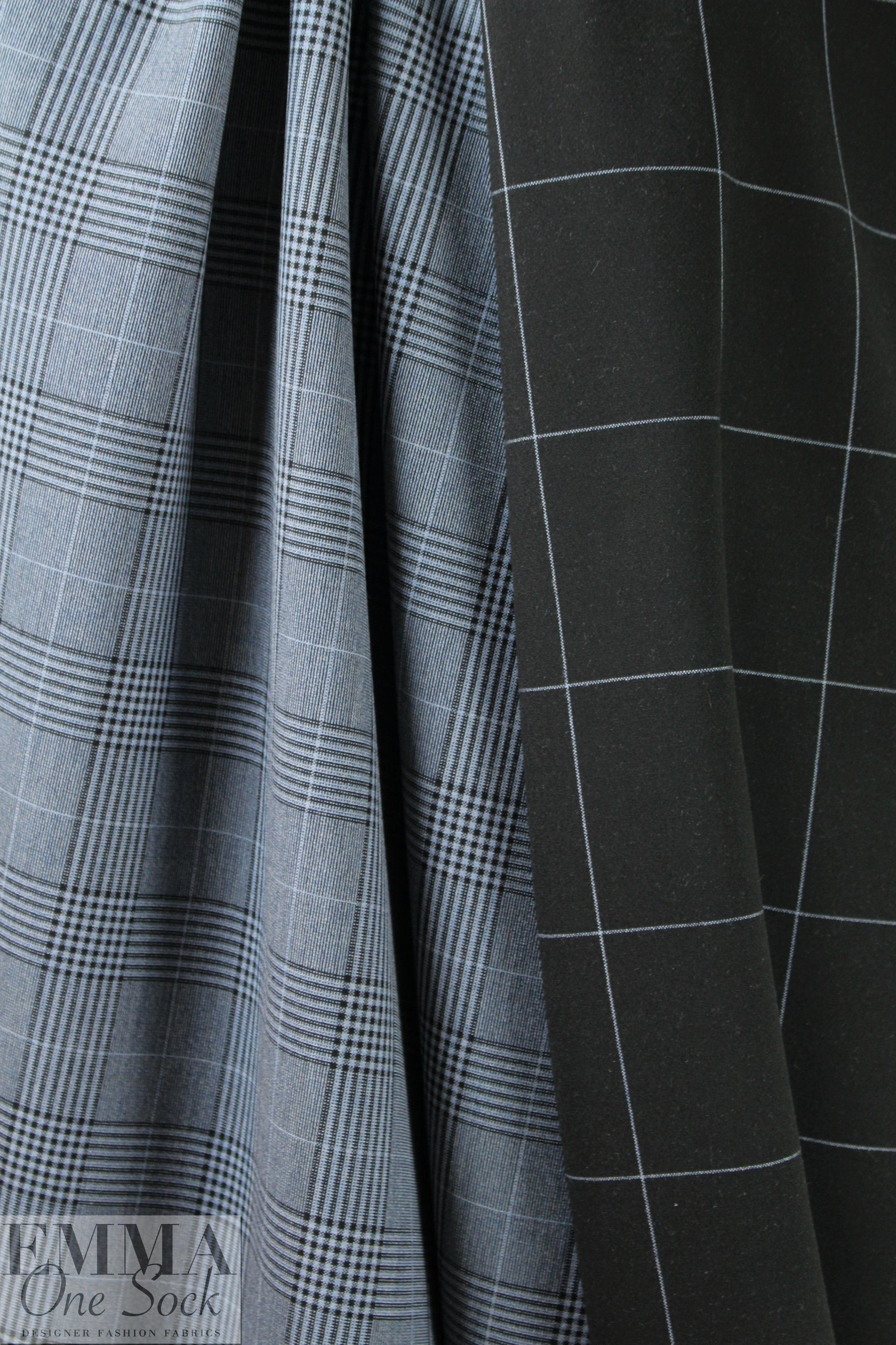 Italian black/dusty blue glen plaid reversible suiting