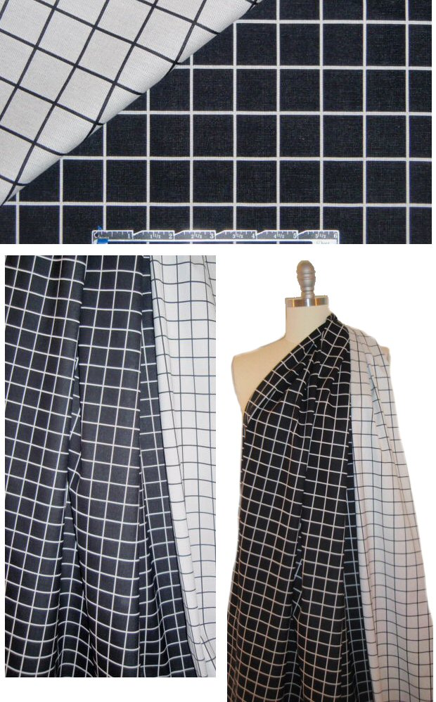 Italian reversible stretch jacquard - black/off white grid