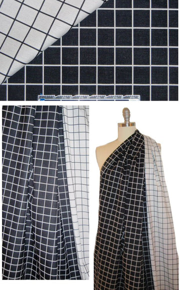 Italian reversible stretch jacquard - black/off white grid