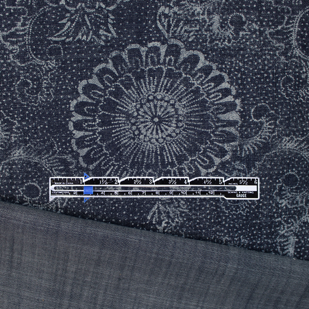 Italian 'floral medalion' reversible lighter weight denim 1.5 yds