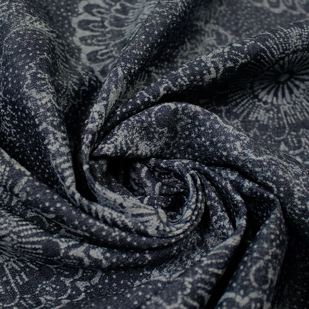 Italian 'floral medalion' reversible lighter weight denim 1 yard