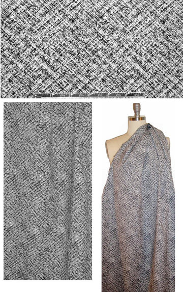 Italian reversible stretch jacquard - black/stone crosshatch