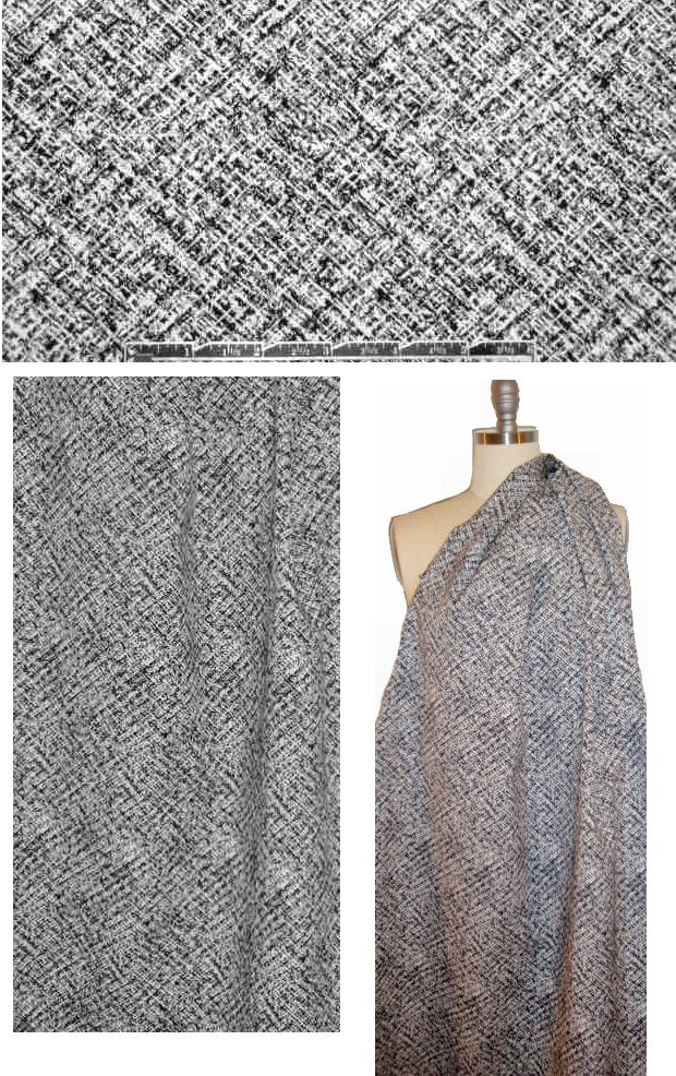 Italian reversible stretch jacquard - black/stone crosshatch 1.875 yd