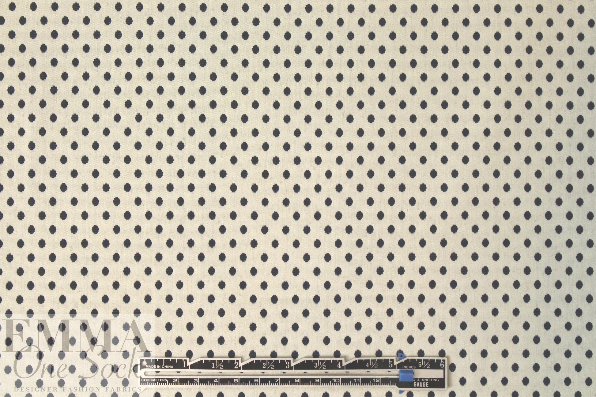 Italian midnight/ivory polkadot reversible stretch jacquard 1.125 yds
