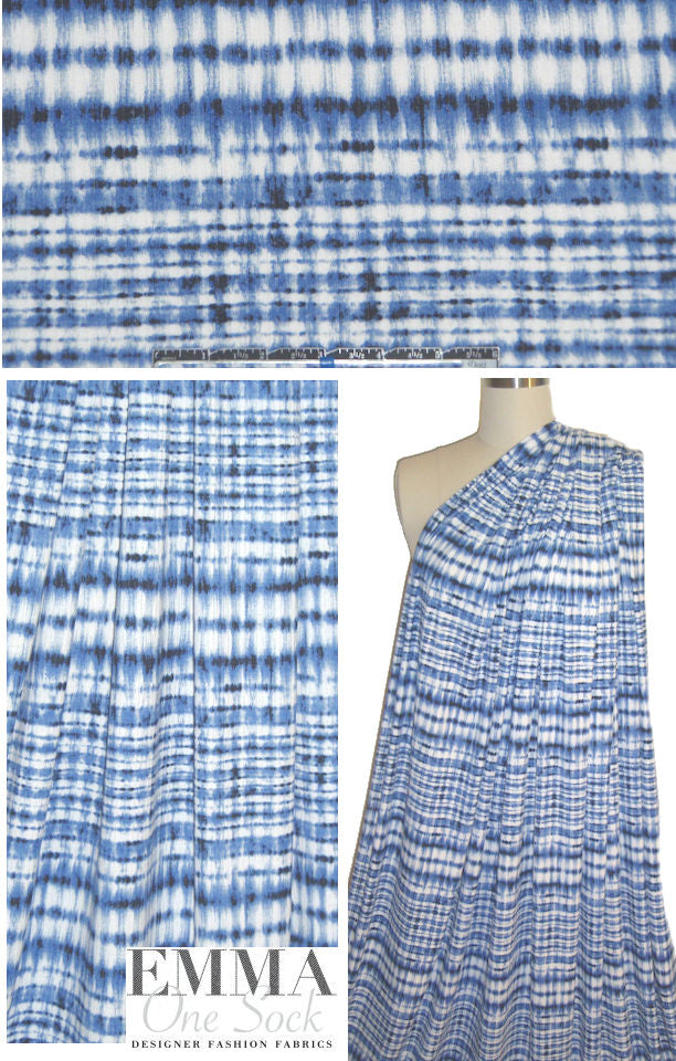 'techno-grid' 4x2 ribbed knit - denim/white 1.875 yd