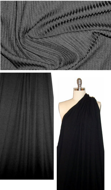 poly/viscose blend 3x3 ribbed knit - black 1 yard