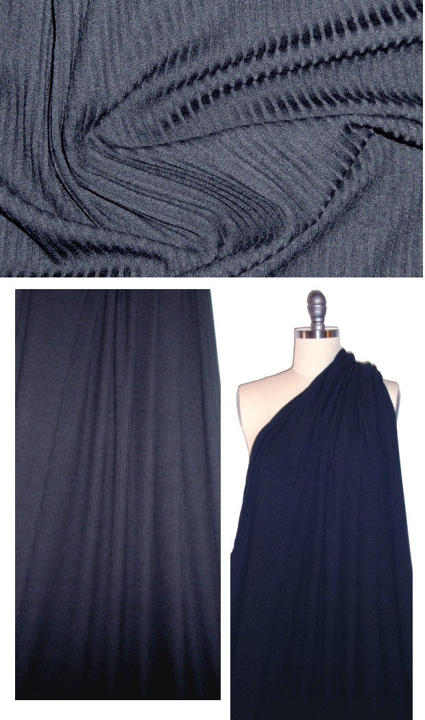 poly/viscose blend 3x3 ribbed knit - navy 1.66 yds