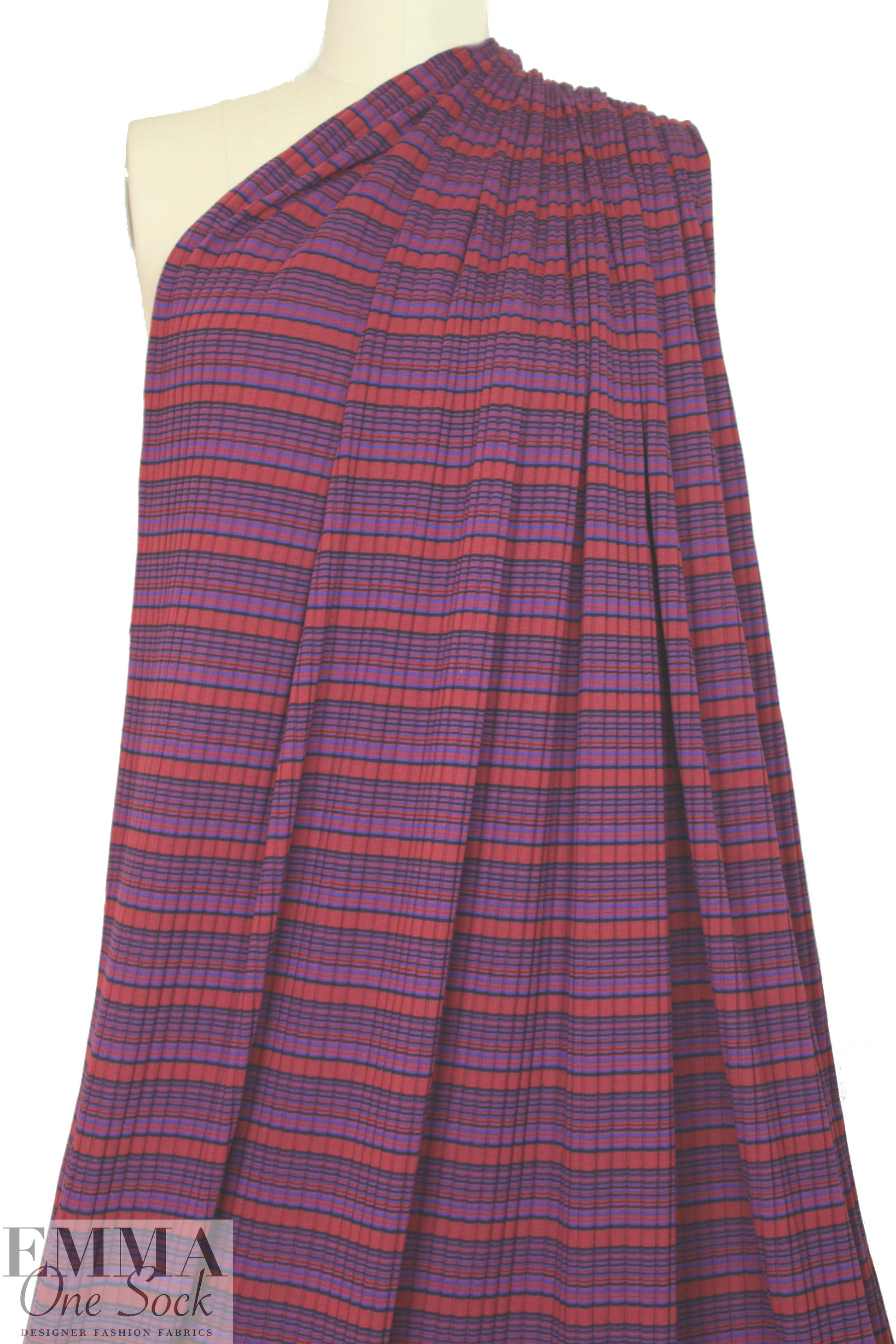 NY designer yarn dyed 6x3 rib stripe knit - brick/navy