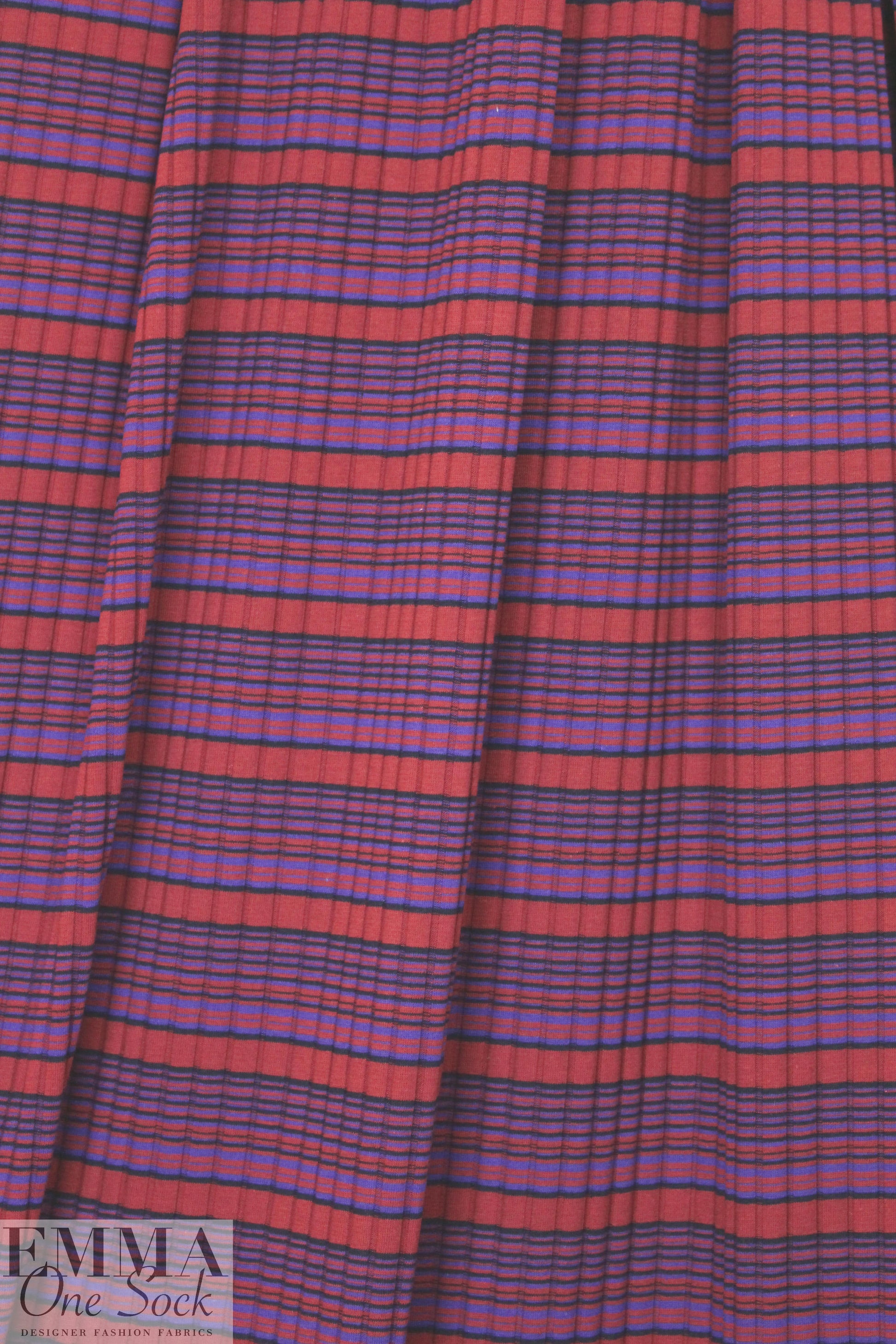 NY designer yarn dyed 6x3 rib stripe knit - brick/navy