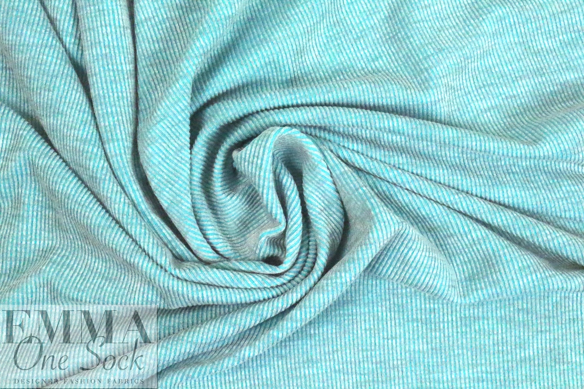CA designer yarn dyed 1x1 rib stripe knit - turquoise/gray