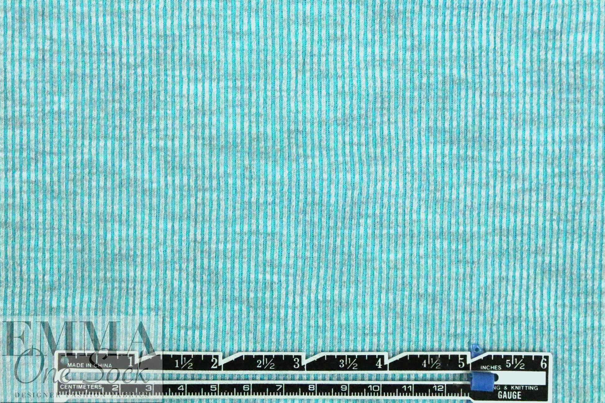 CA designer yarn dyed 1x1 rib stripe knit - turquoise/gray