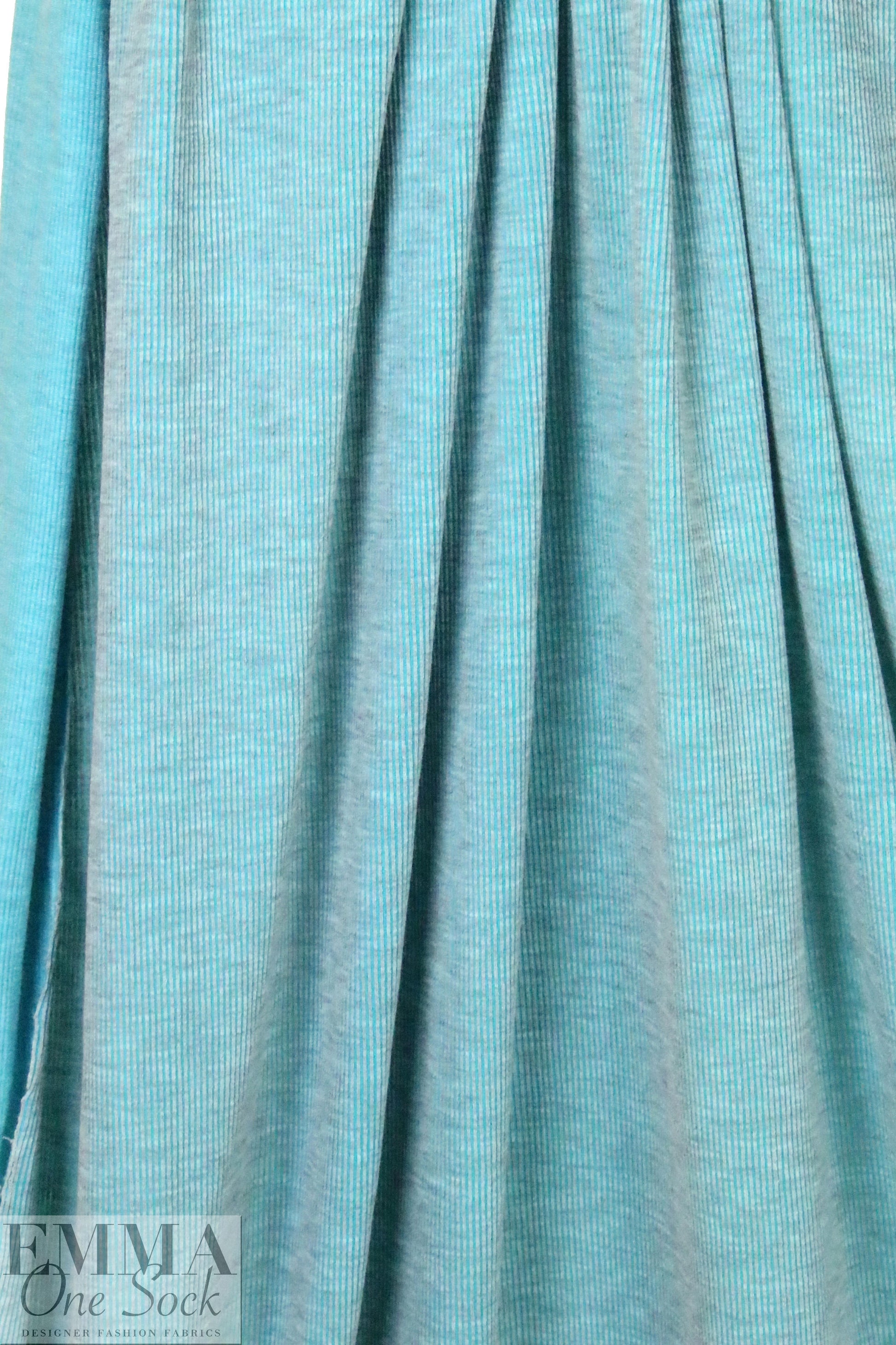 CA designer yarn dyed 1x1 rib stripe knit - turquoise/gray