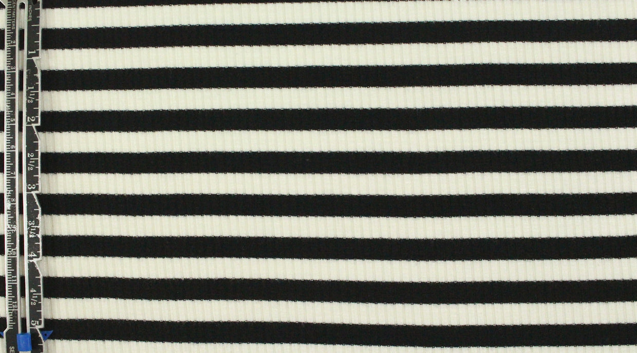 variable 3x2 rib stripe rayon/span knit - black/white 1.75 yds
