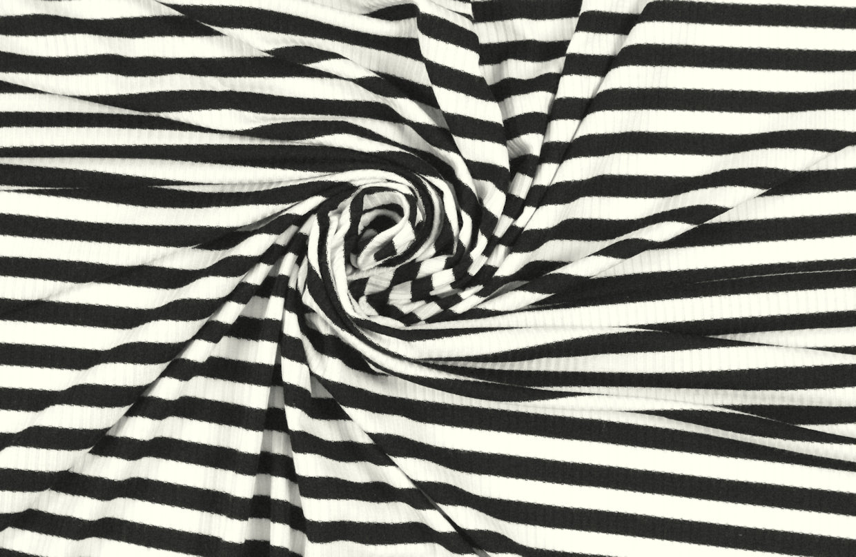 variable 3x2 rib stripe rayon/span knit - black/white 2 yd