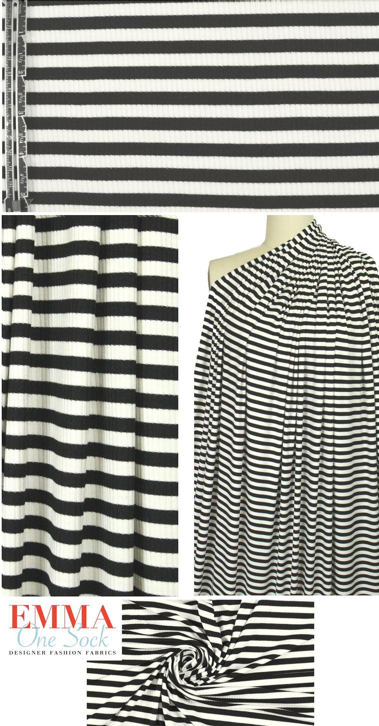 variable 3x2 rib stripe rayon/span knit - black/white