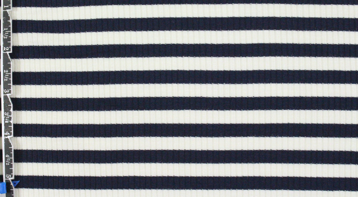 variable 3x2 rib stripe rayon/span knit - navy/white 1.5 yd