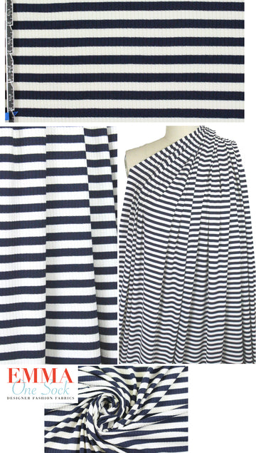 variable 3x2 rib stripe rayon/span knit - navy/white 1.5 yd