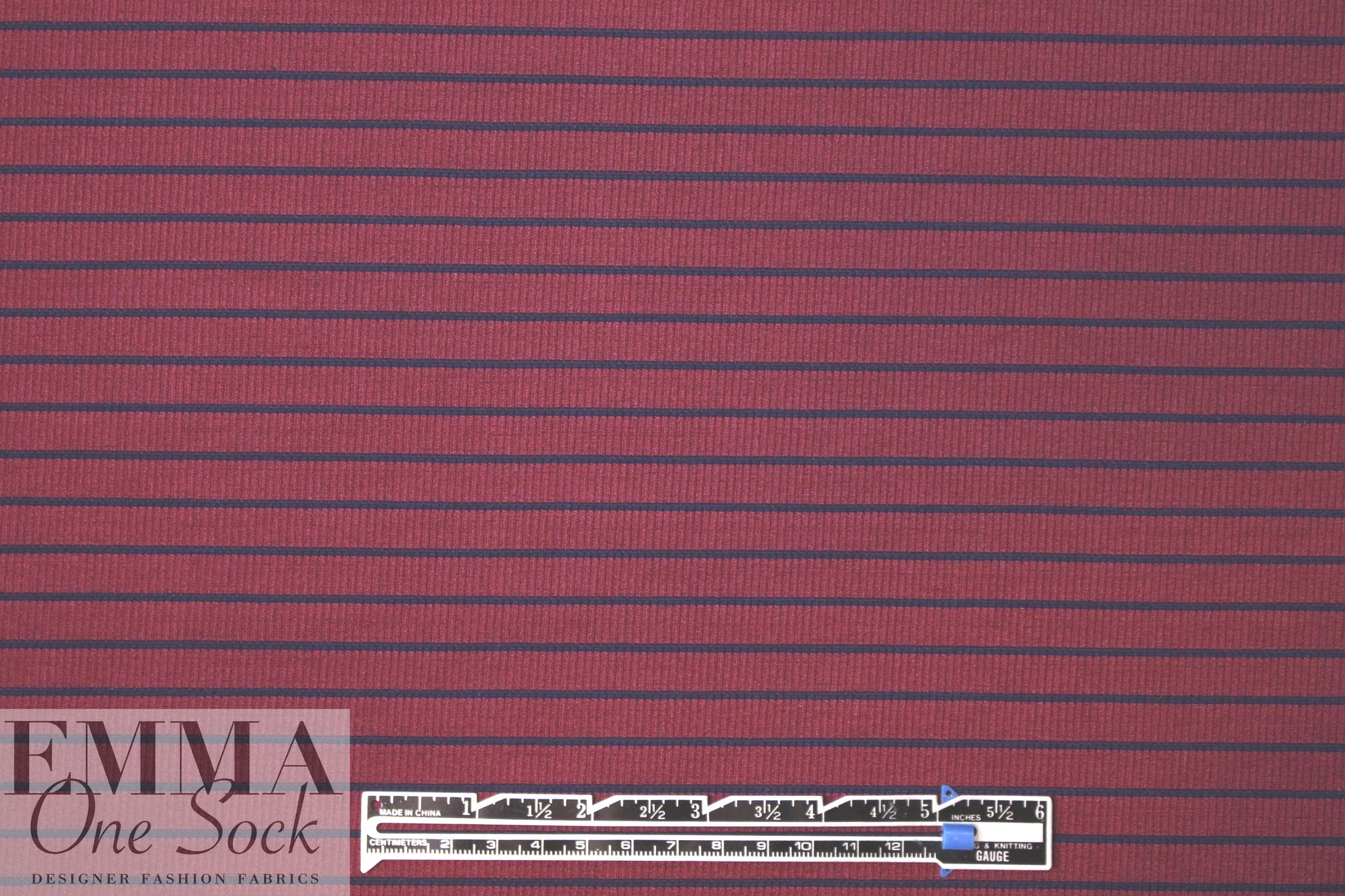 NY designer yarn dyed 1x1 rib stripe knit - brick/navy 1.375 yd