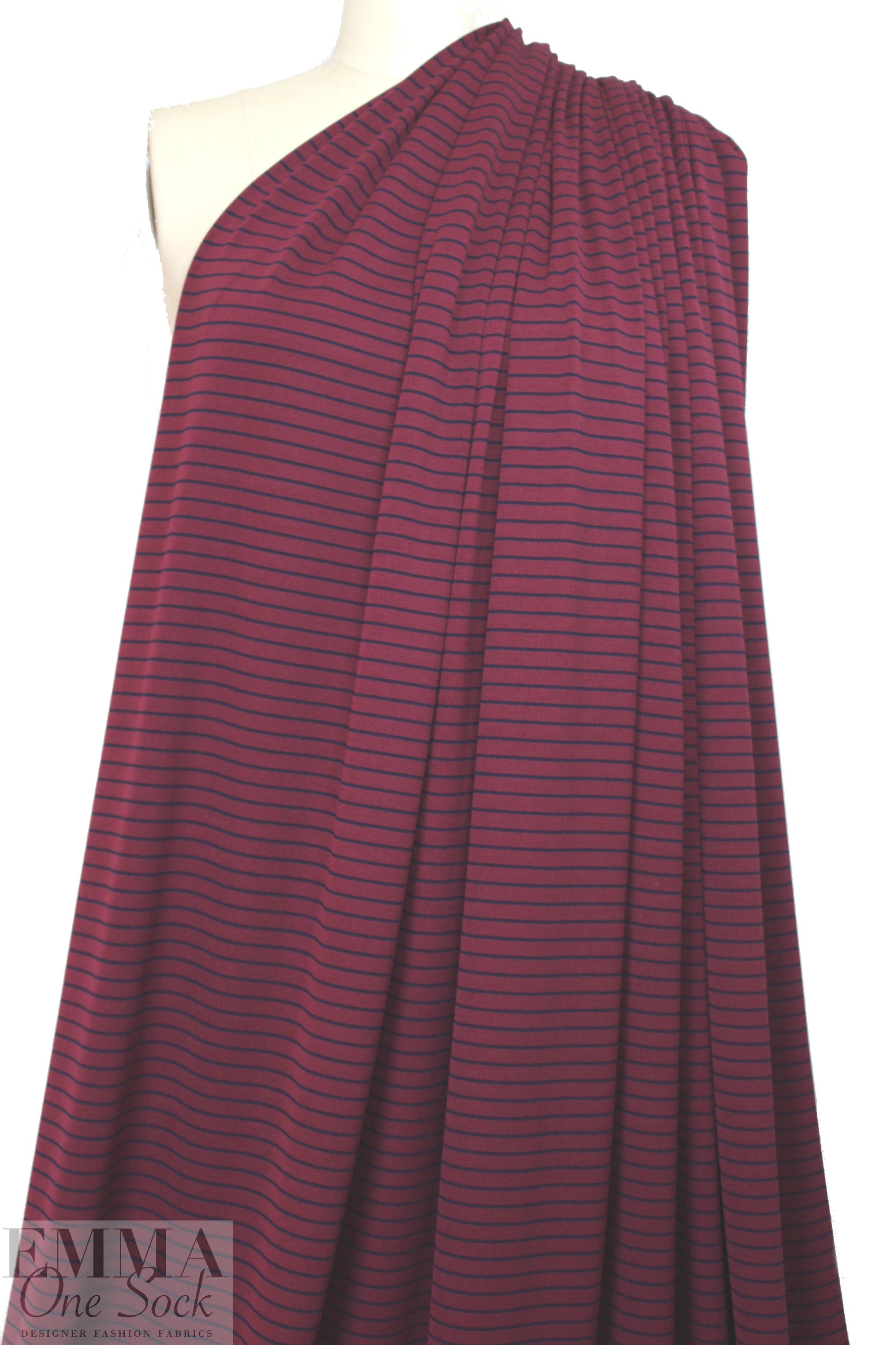 NY designer yarn dyed 1x1 rib stripe knit - brick/navy