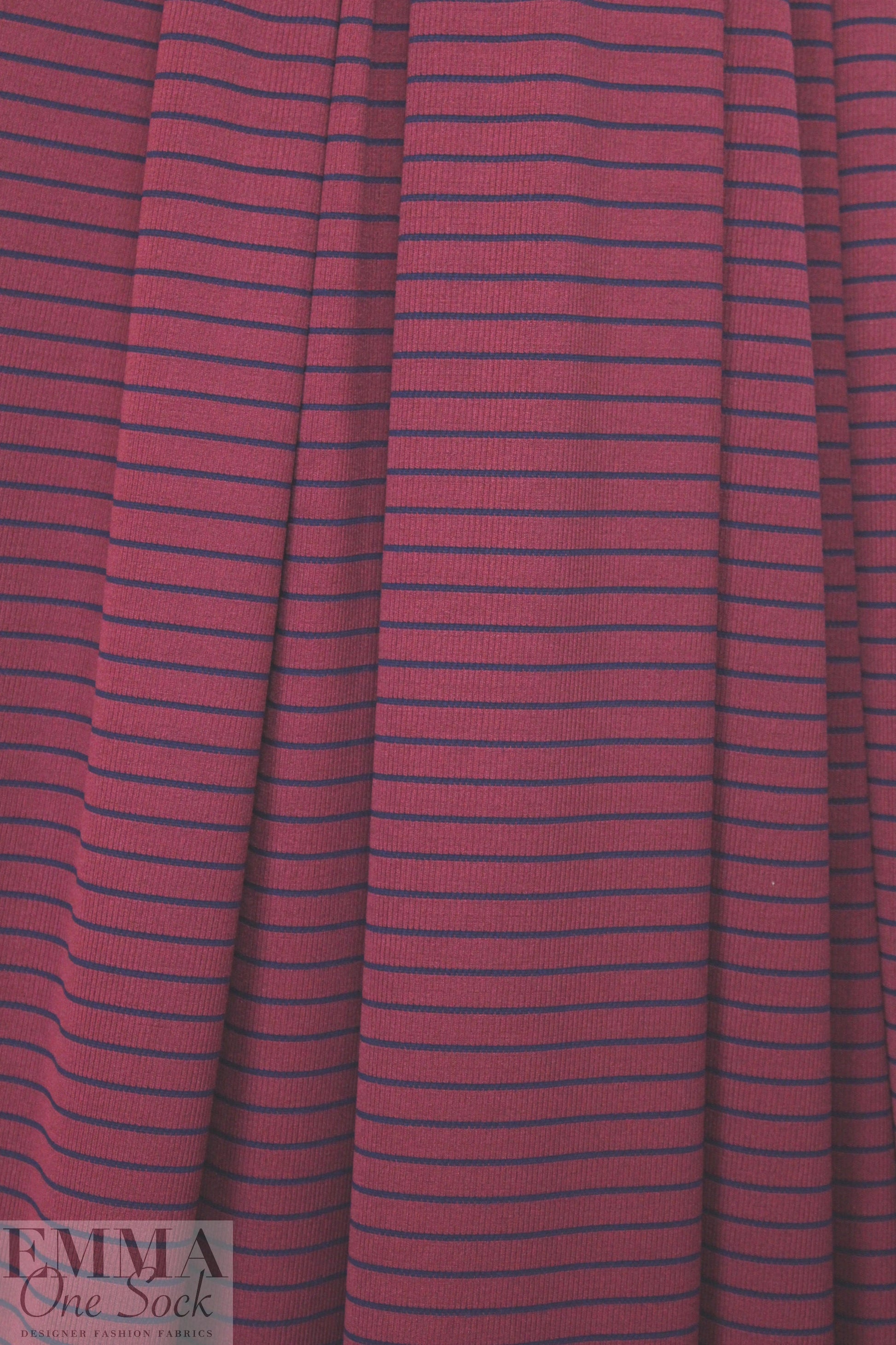 NY designer yarn dyed 1x1 rib stripe knit - brick/navy 1.375 yd