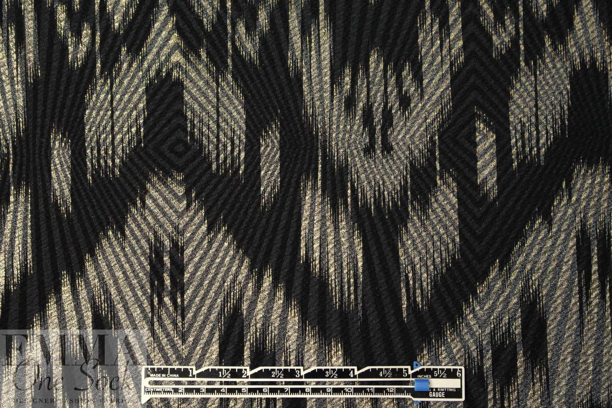 'Rio' black/gold metallic textured over-printed knit