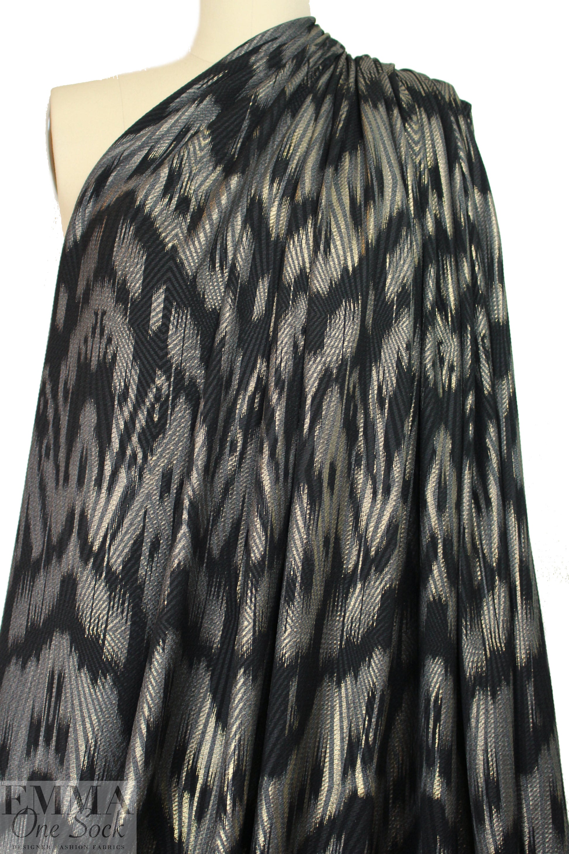 'Rio' black/gold metallic textured over-printed knit