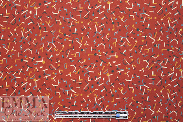 paprika 'confetti shapes' poly crepe woven 1.125 yds