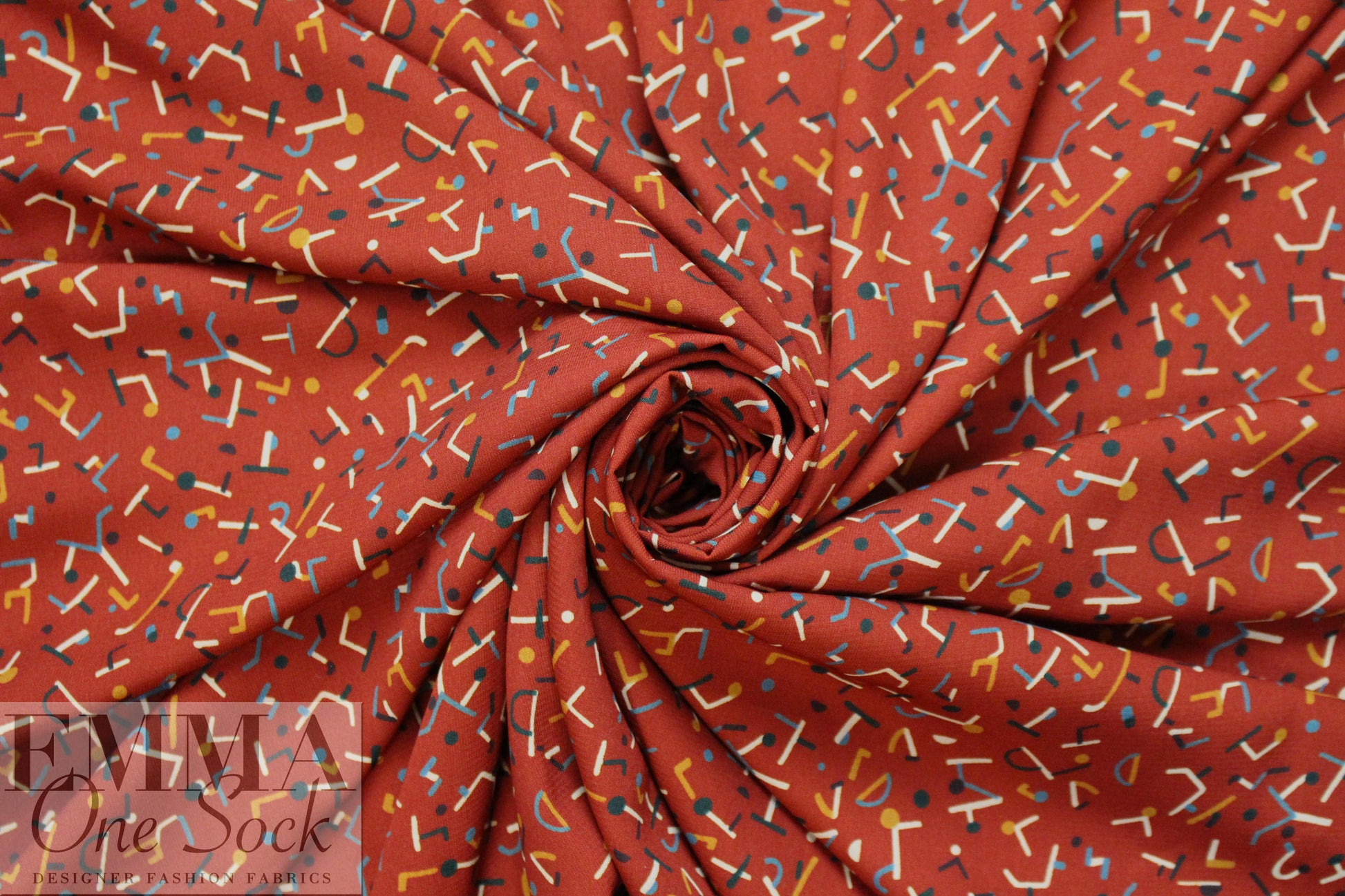 paprika 'confetti shapes' poly crepe woven 1.625 yd