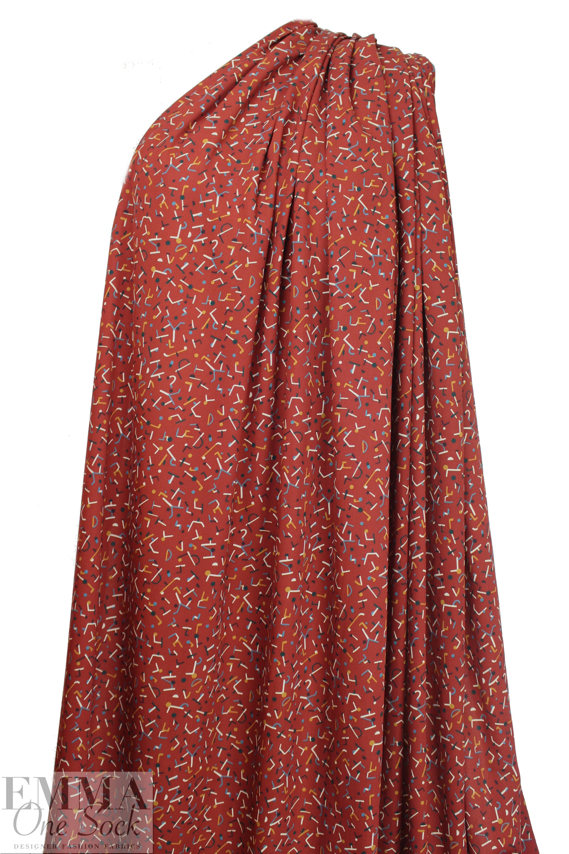 paprika 'confetti shapes' poly crepe woven 1.625 yd