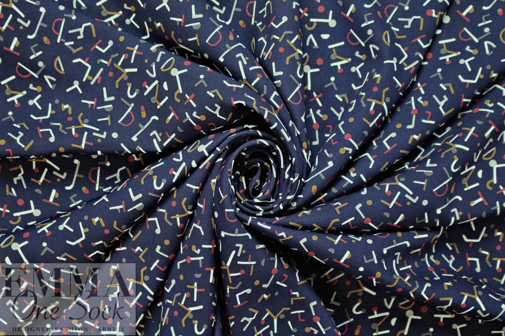 navy 'confetti shapes' poly crepe woven 1.75 yd
