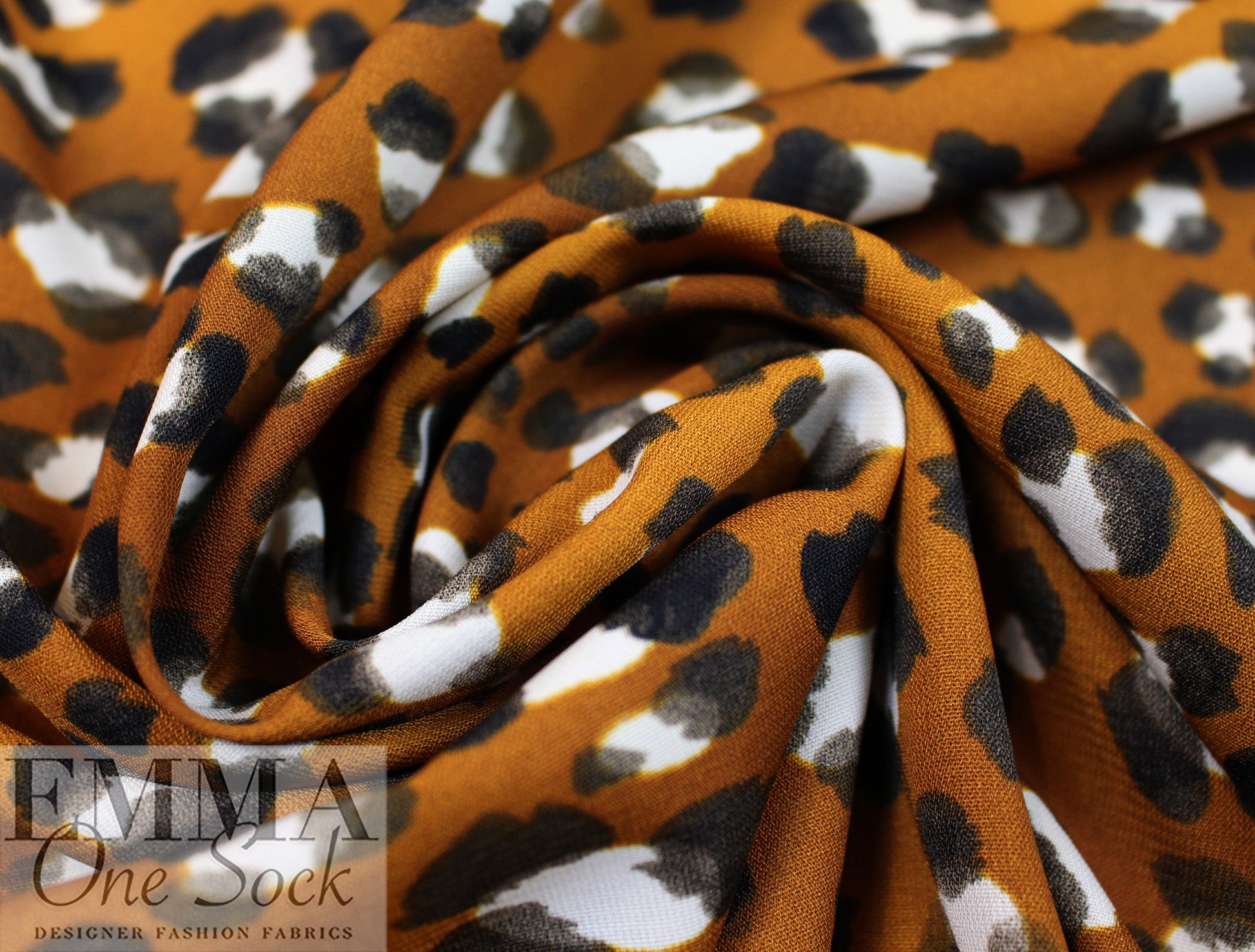 golden brown leopard dot poly crepe woven 1.75 yd