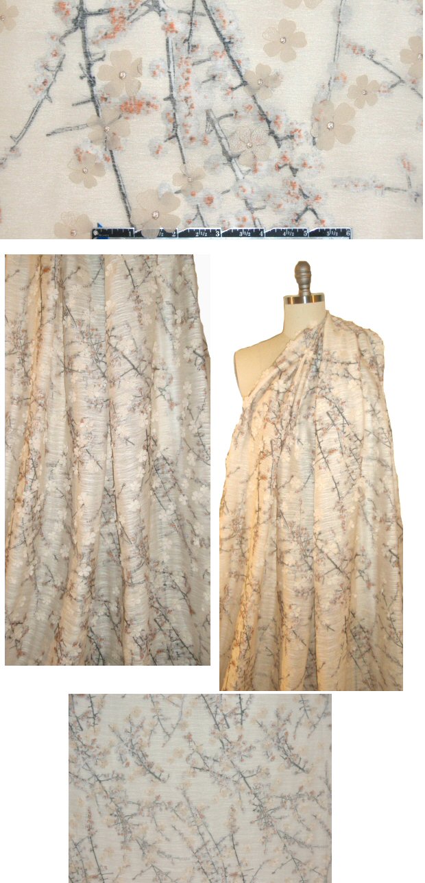 'corn silk' textured fancy 3-ply, applique flowers