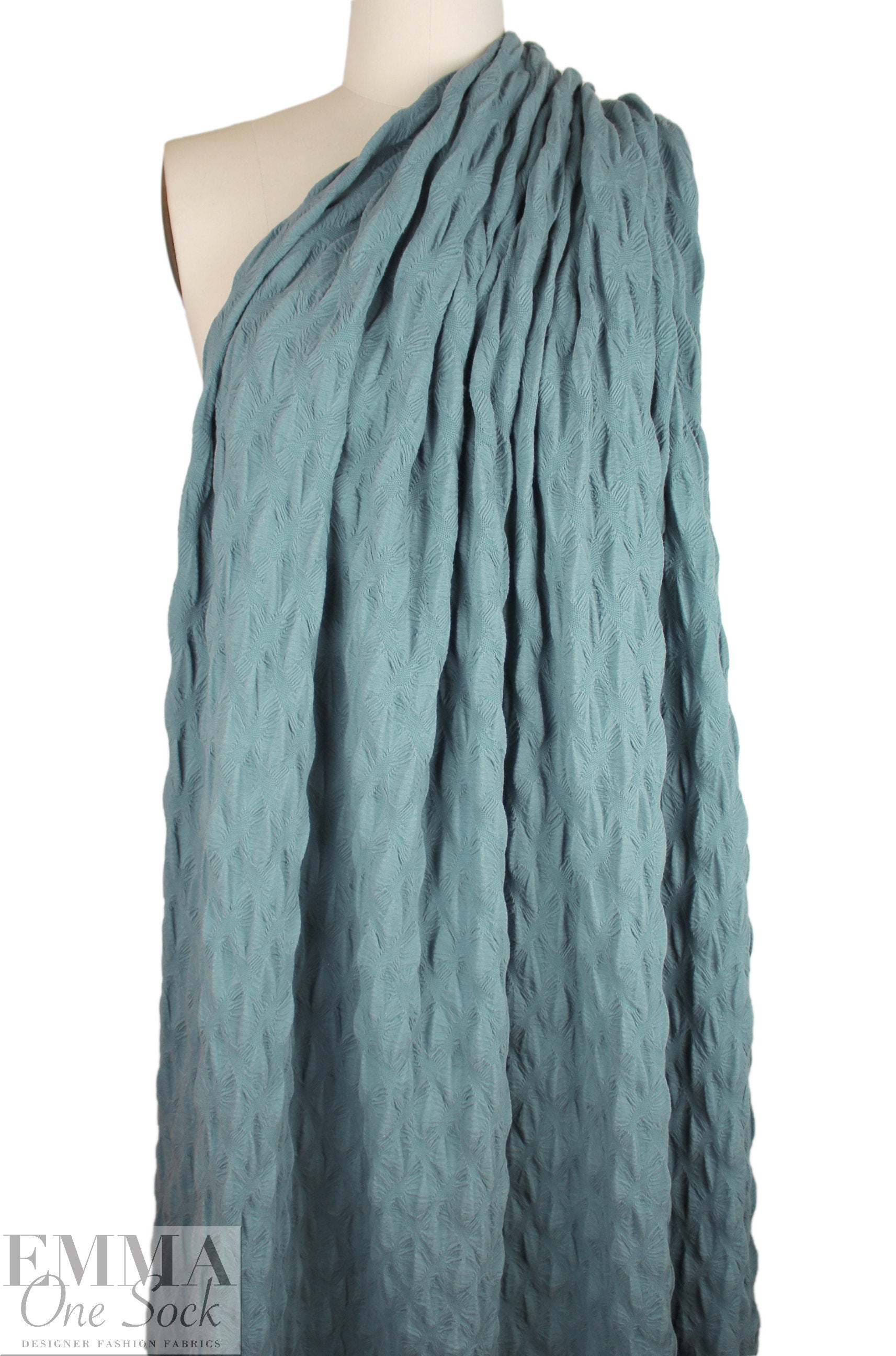 Italian rouche-textured cloque' knit - sea mist