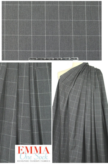 NY designer banker's gray windowpane 'RPL' woven 1 yard