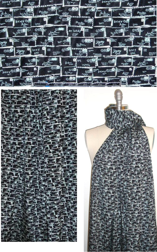 DKNY 'wish you were here' silk/lycra - black/mint 2 yd