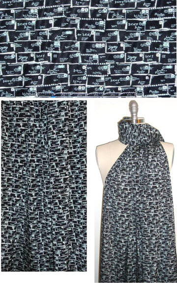 DKNY 'wish you were here' silk/lycra - black/mint 2 yd
