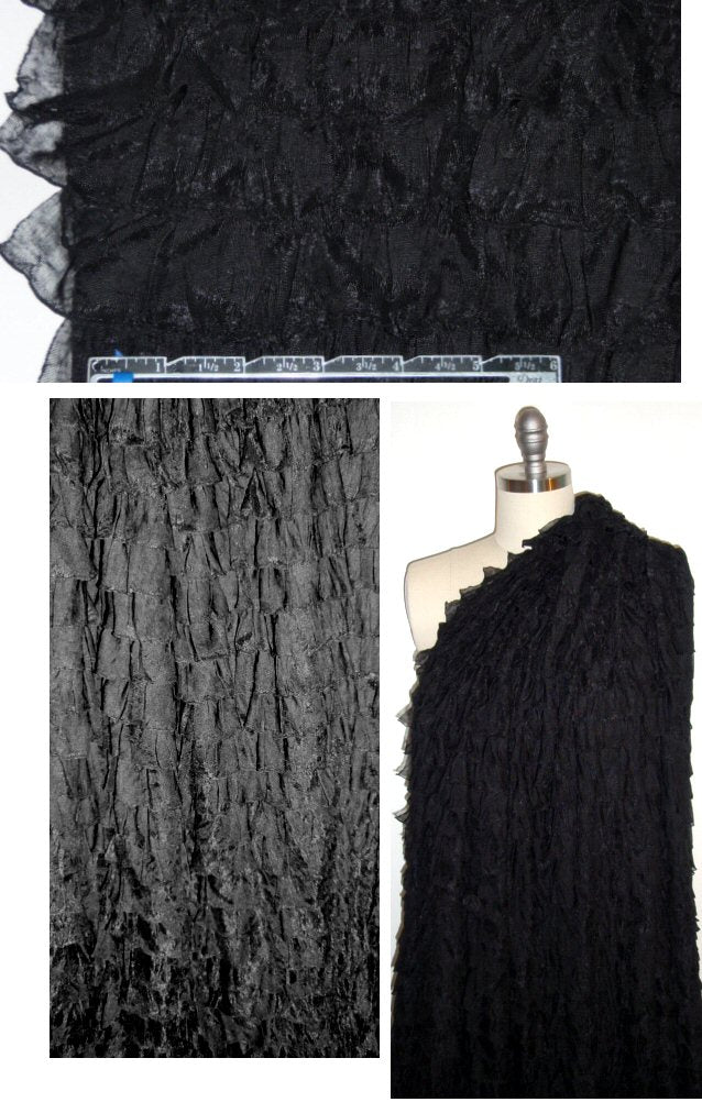 CA designer drapey black ruffle knit 1.375 yd