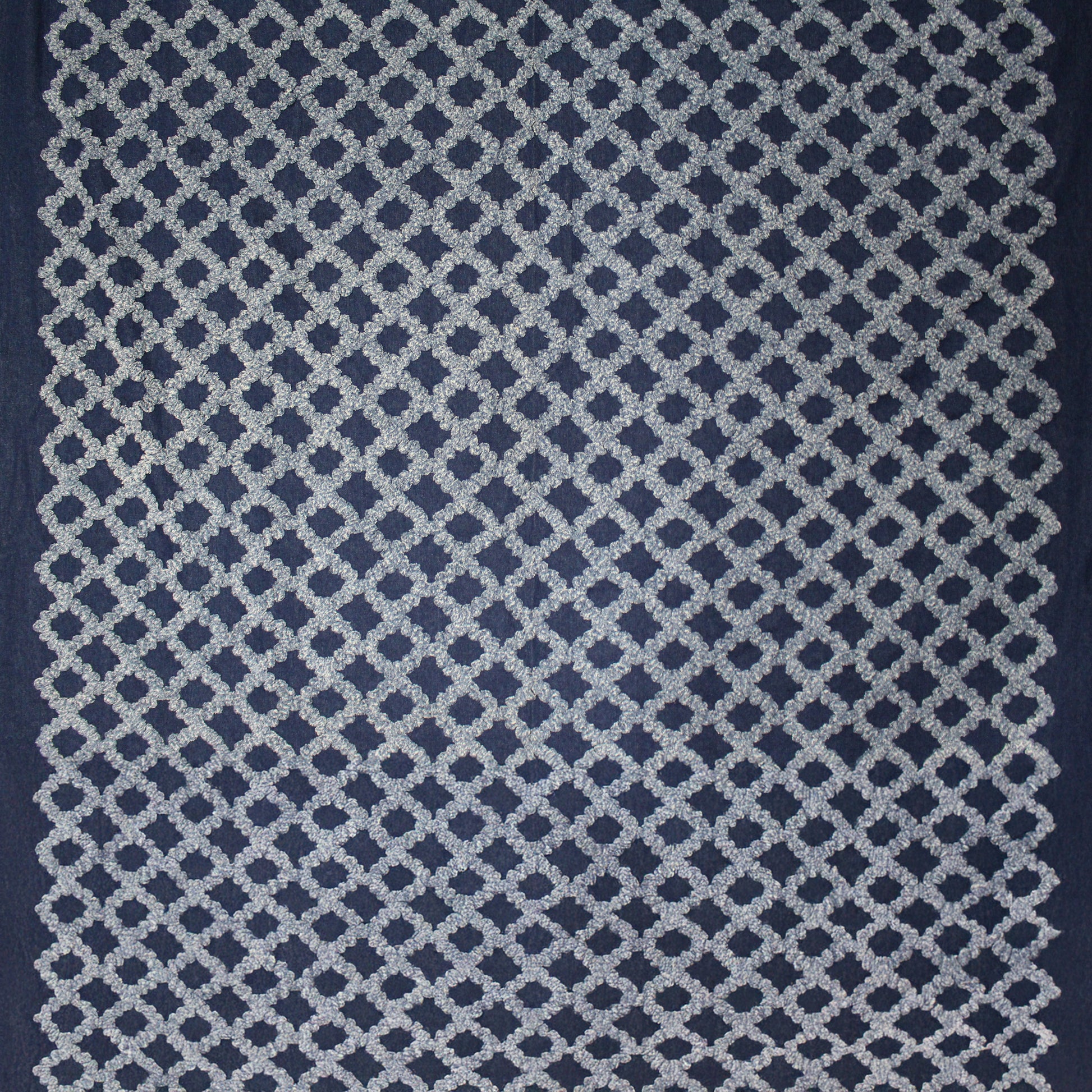 'ruffled lattice' all-cotton dimensional novelty denim, Oeko-Tex cert.