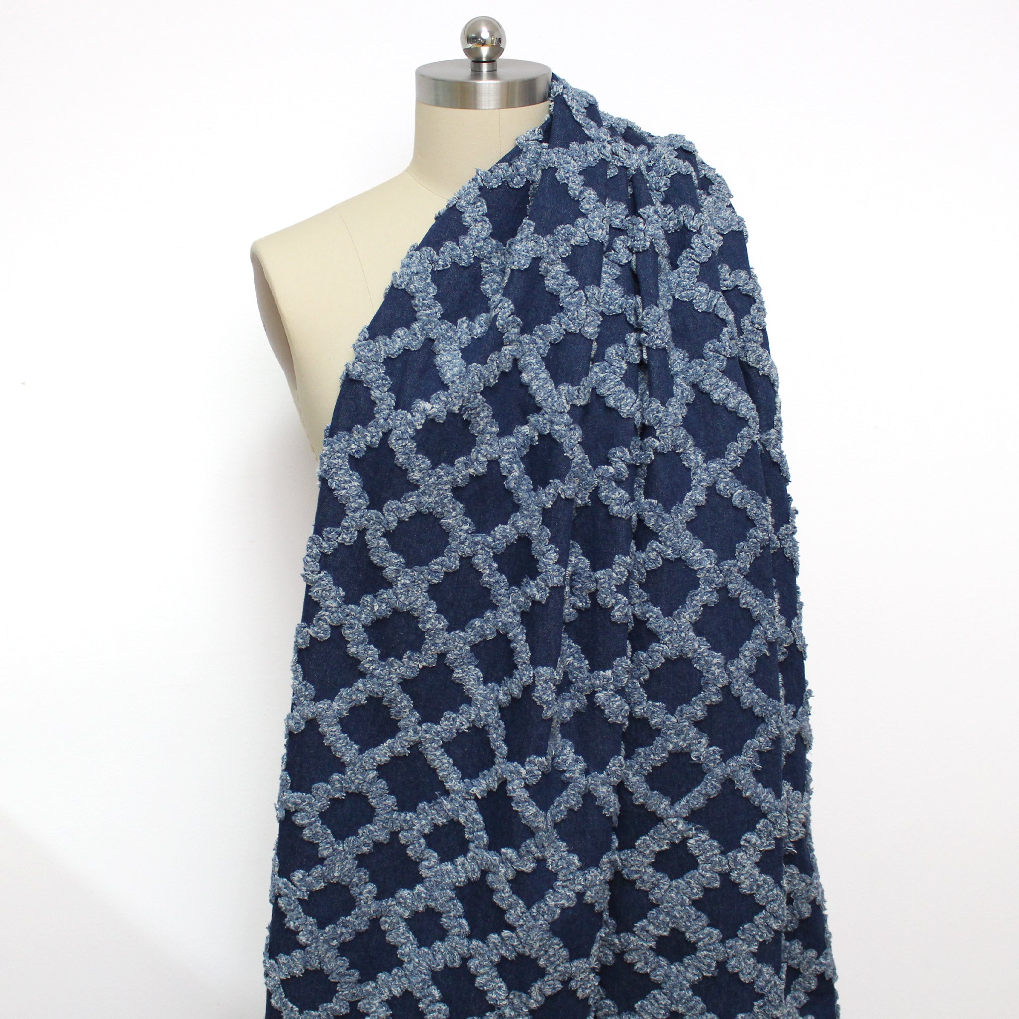 ruffled lattice' all-cotton dimensional novelty denim, Oeko-Tex