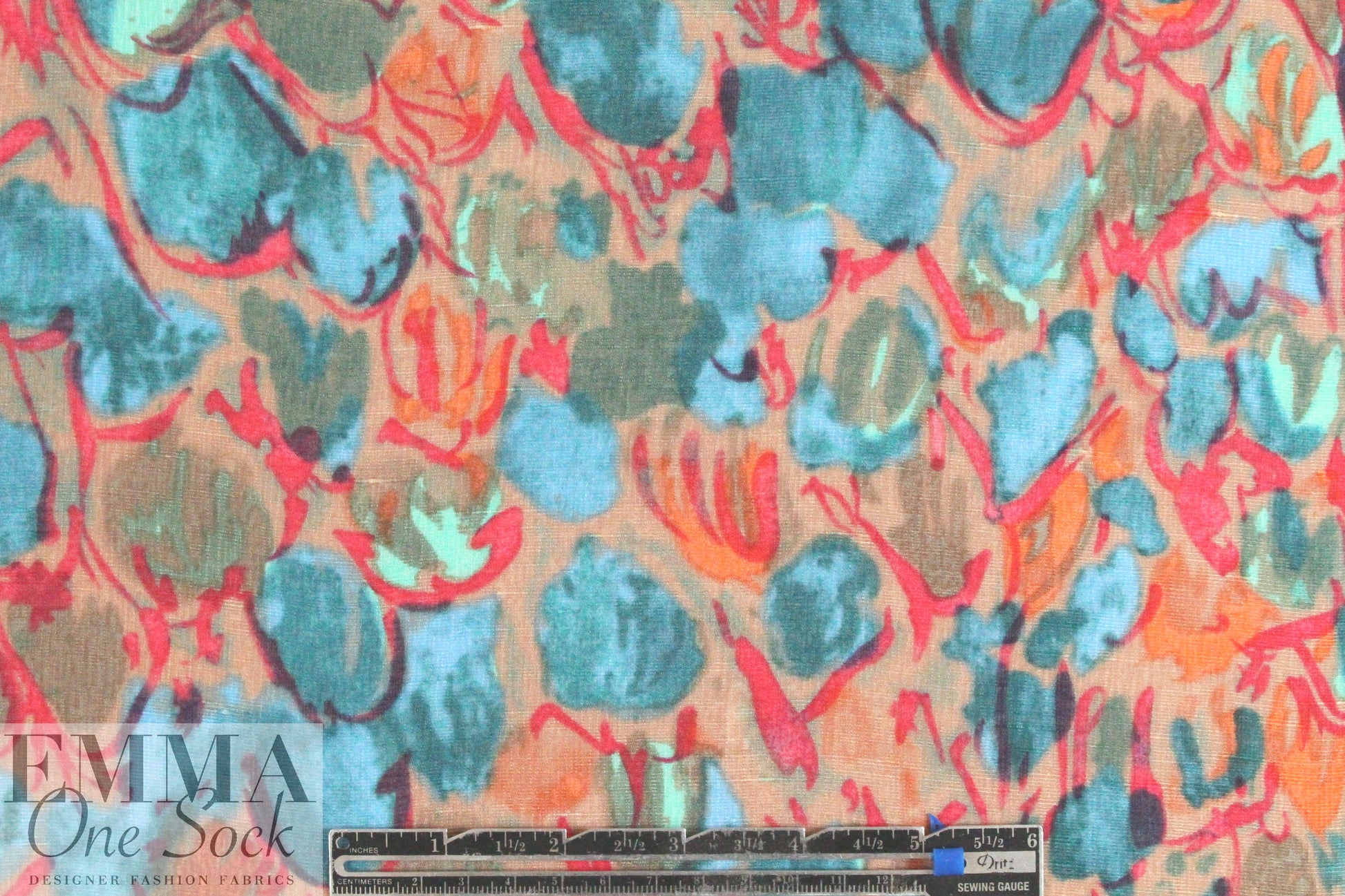 NY designer painterly tulips rustic weave silk