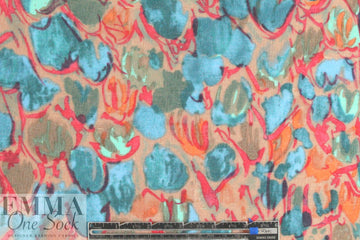 NY designer painterly tulips rustic weave silk