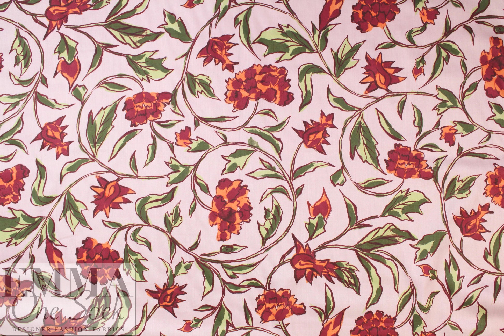 NY designer lilac/loden floral cotton shirting 1.75 yd