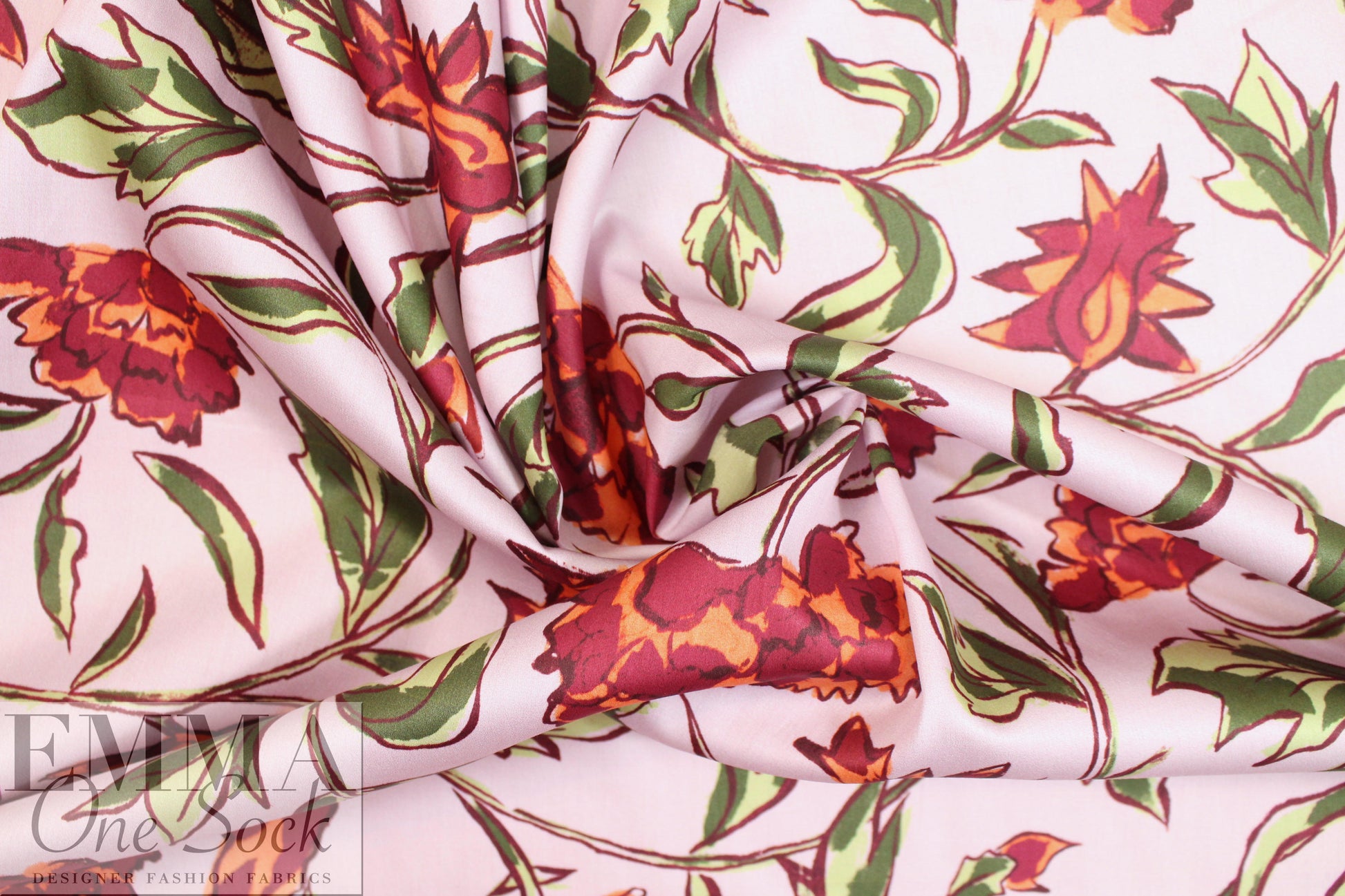 NY designer lilac/loden floral cotton shirting 1.9 yds