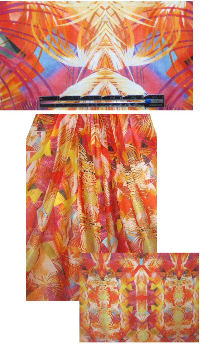 Italian satin chiffon - spice toned totem print .75 yds