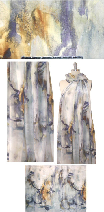 NY designer aubergine/maize abstract silk CDC