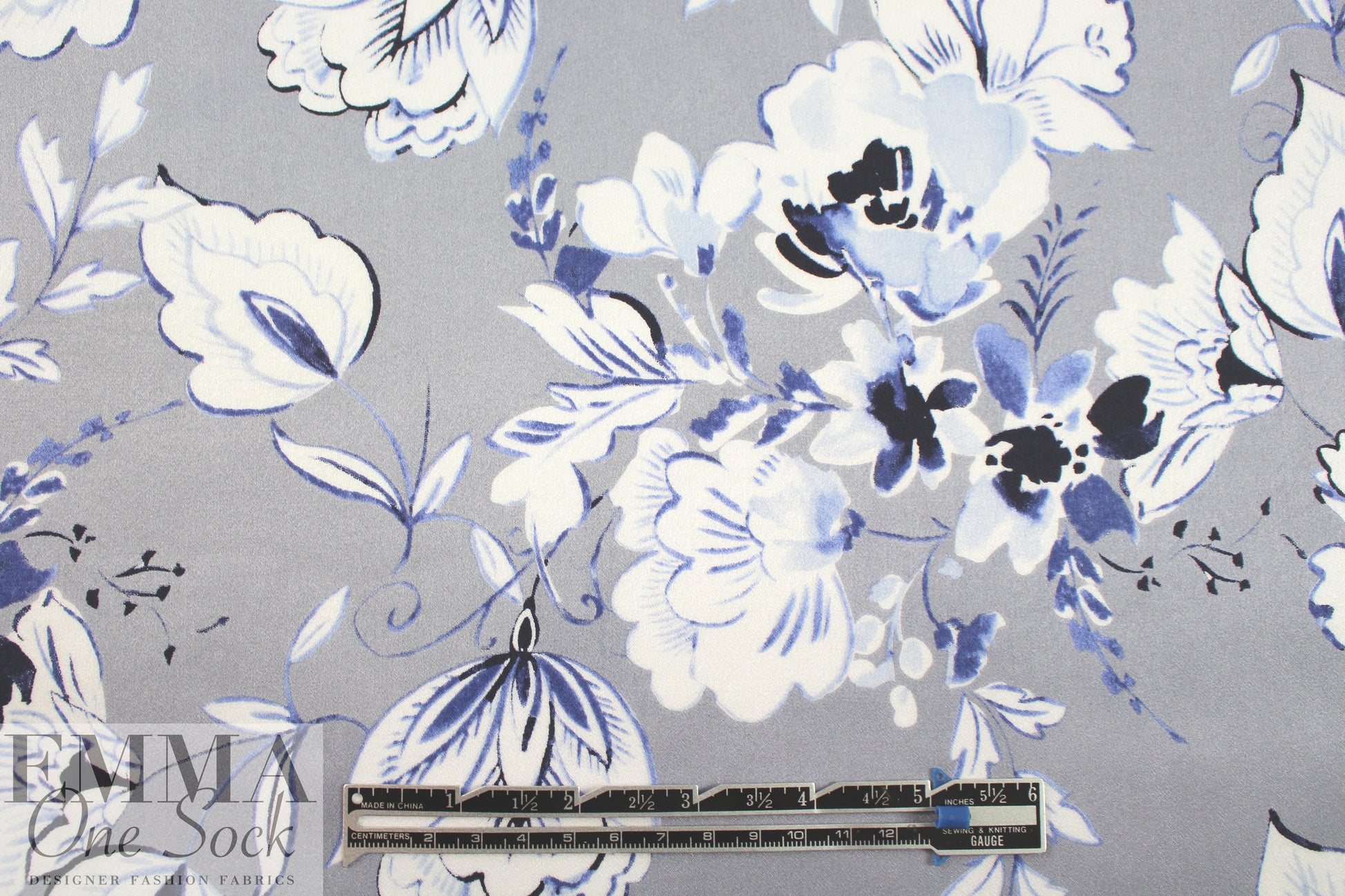 Ji11 Stuart 'flowery blues' silk satin face chiffon