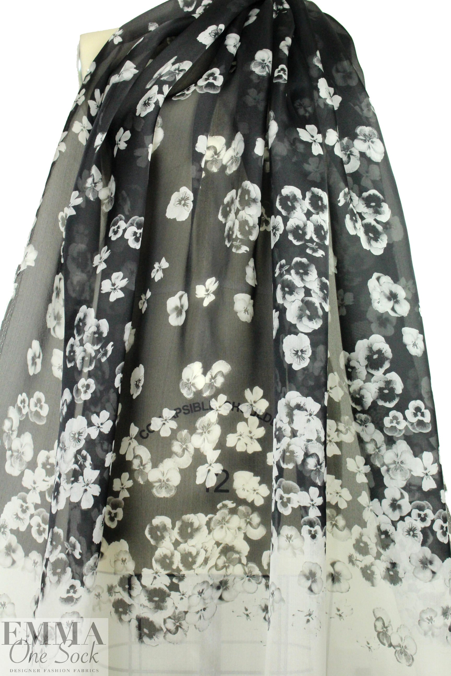 Carmen Marc Va1vo pansy border silk satin face organza