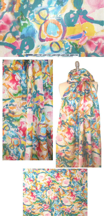 Italian colorful painterly abstract silk satin chiffon