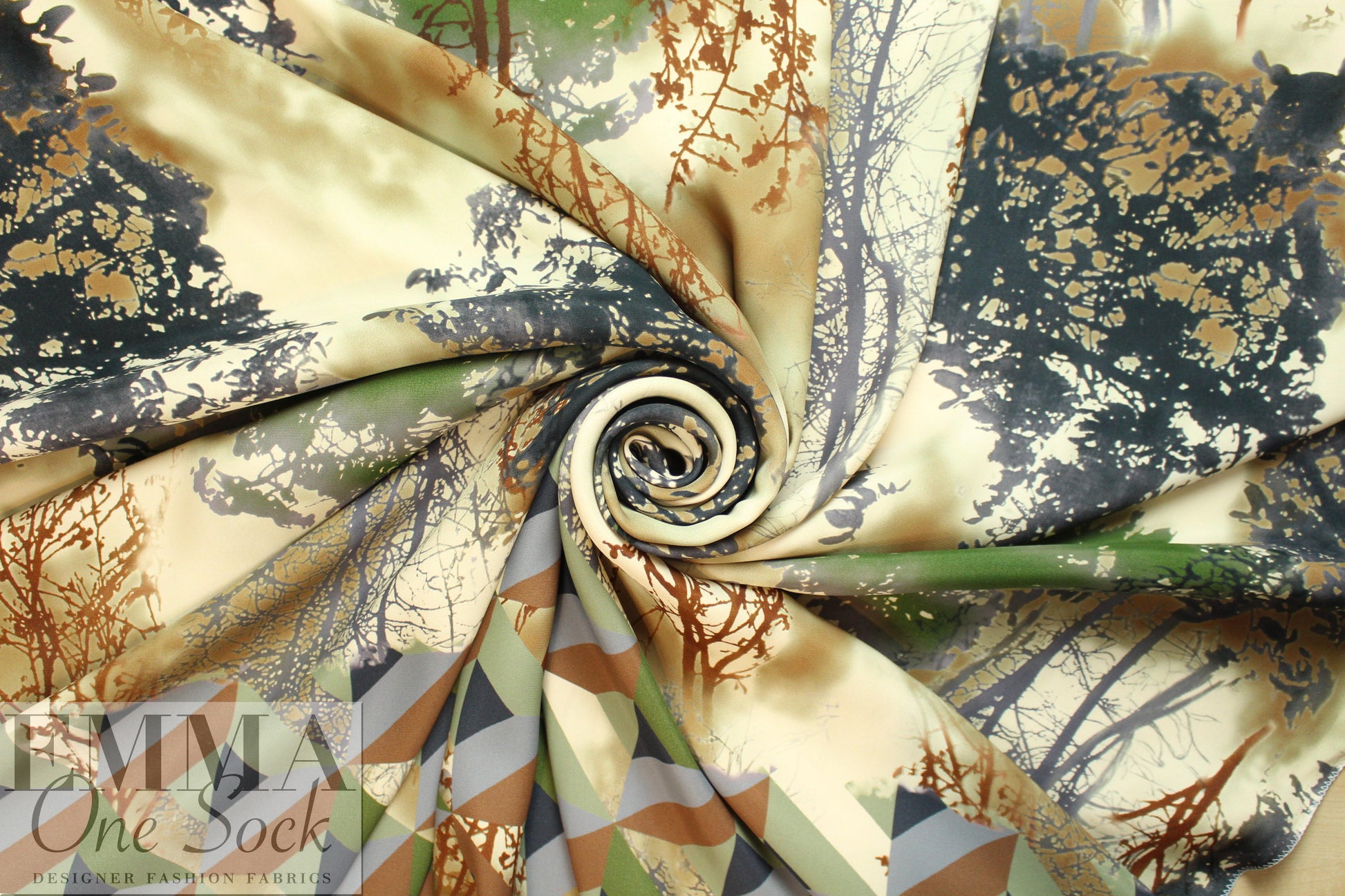 Italian viscose satin finish 'Arbor Day' panel woven
