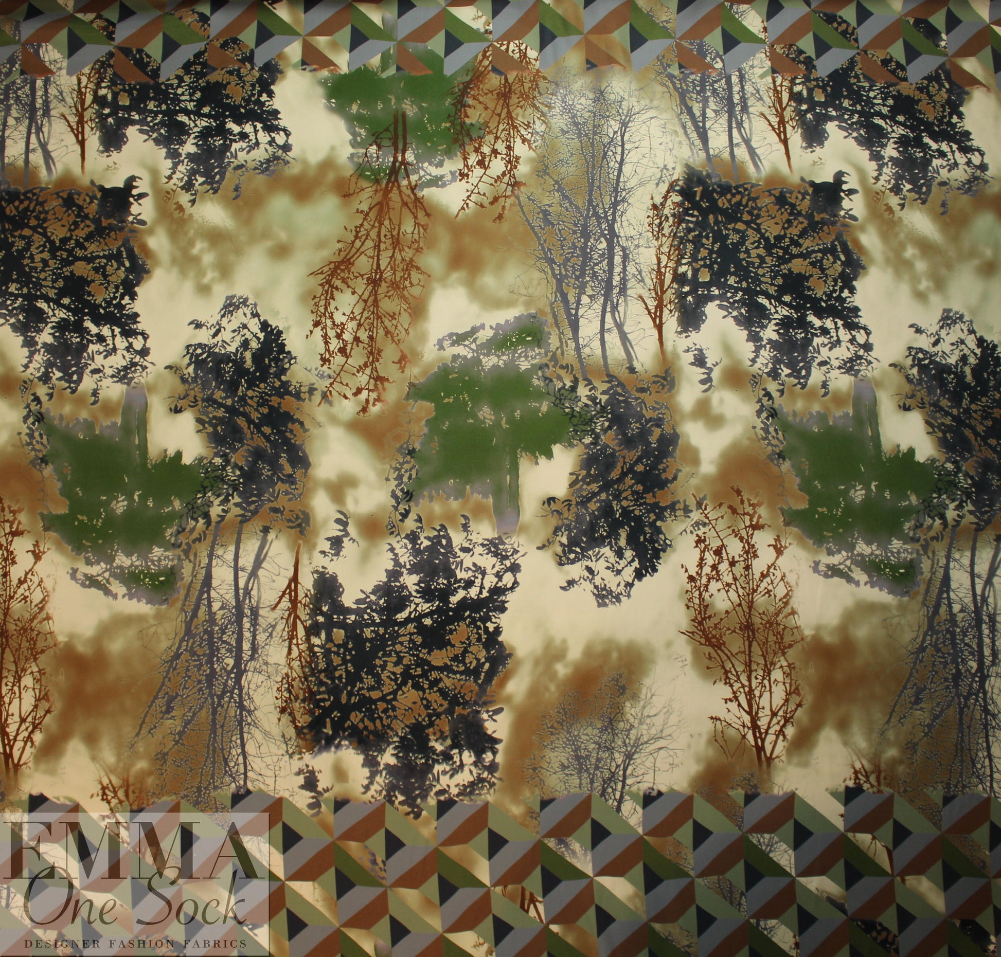 Italian viscose satin finish 'Arbor Day' panel woven